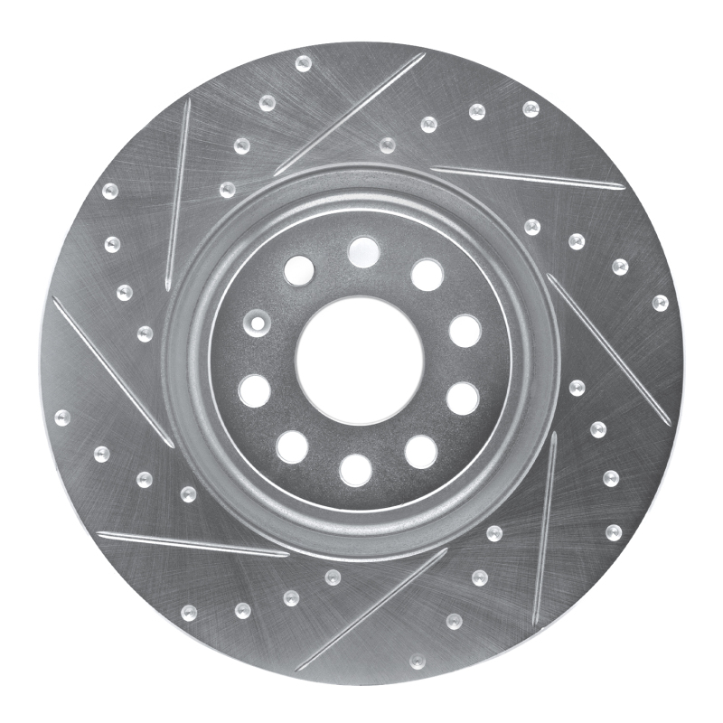 Audi S3 Brake Rotor (1) - Front Left - R1 Concepts - Drilled & Slotted - Silver - `12-`25